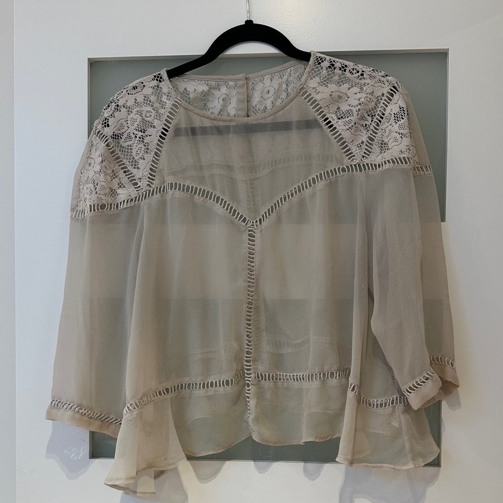 ASOS Curve Sheer Lace Blouse in Cream